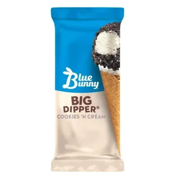 Blue Bunny Big Dipper Cookies 'n Cream cone in its wrapper