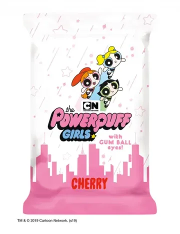 Blue Bunny Powerpuff Girls cherry bar with gum ball eyes