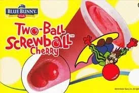 Blue Bunny Two-Ball Screwball cherry ice cup with gum balls