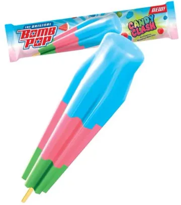 Bomb Pop Candy Clash ice pop in pink, blue and green