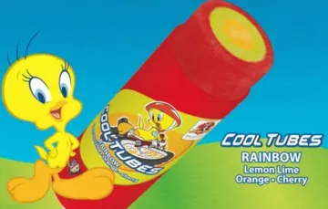 Rainbow Cool Tube freezer pop in lemon lime, orange and cherry